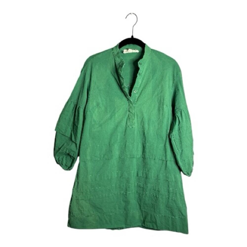Pomander Place Green Long Sleeve Tiered Cotton Tunic XXS